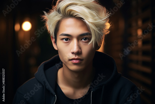 A young Asian man with blond hair
