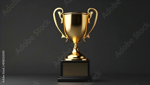 Golden trophy on black pedestal symbolizes success and achievement in competition. Concept Achievements, Success, Competition, Trophy, Symbolism