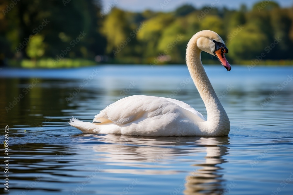 Graceful swan swimming on a tranquil lake Graceful swan swimming on a tranquil lake