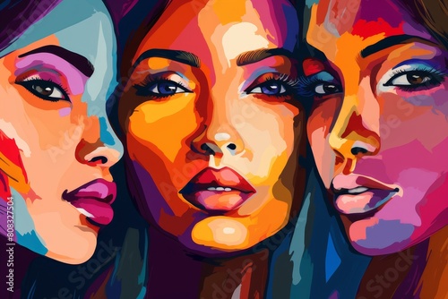 vibrant abstract portrait of three women