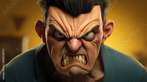 Angry cartoon character with intense expression