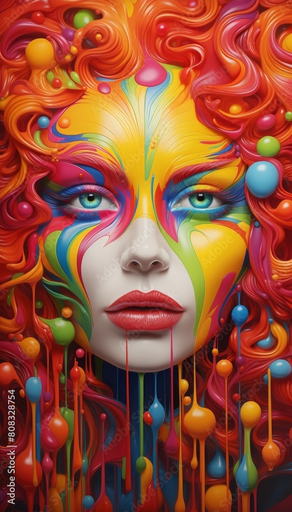 colorful abstract portrait with vibrant facial features