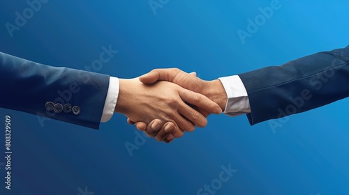 business two people shaking hands in a blue background realistic