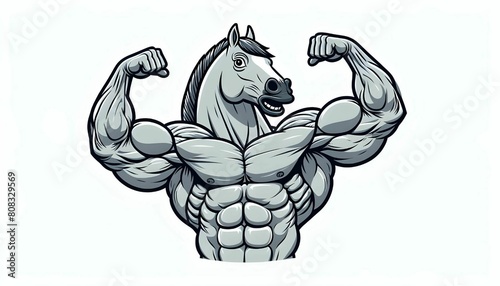 A muscular humanoid horse impressing everyone with its strength. In cartoon form.