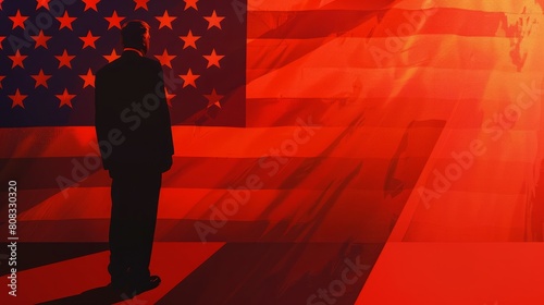 US stock market presidential election campaign silhouette united states flag vote poll polling voting republican democrat station right left far 2024 november contest state american politics incumbent photo