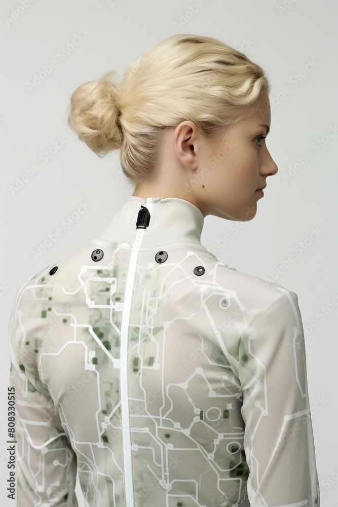 Futuristic fashion model with abstract circuit board pattern Futuristic fashion model with abstract circuit board pattern