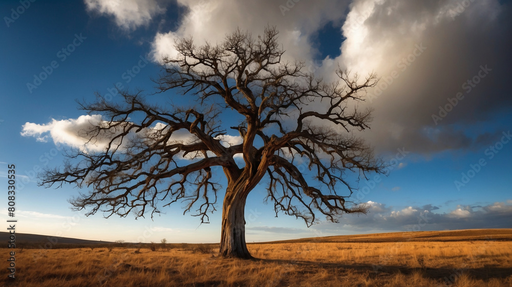 Desolate landscape with a withered tree Desolate landscape with a withered tree