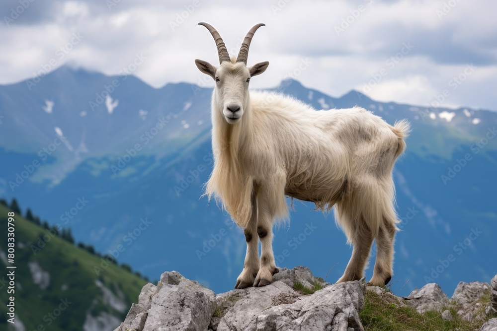 Obraz premium Majestic mountain goat standing on rocky cliff