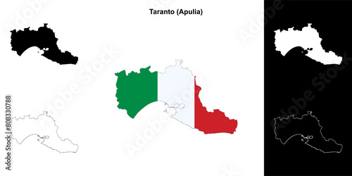 Taranto province outline map set photo