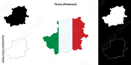 Torino province outline map set photo