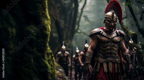 Spartan shieldbearer in mystical forest © javier