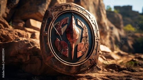 Spartan shield in mythical city lambda