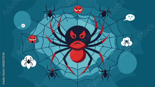 A web of negative thoughts and beliefs with the spider of anxiety lurking in the center..