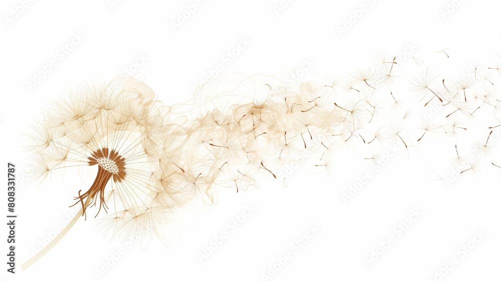 A delicate illustration of a dandelion seed head, with seeds dispersing in the wind, representing the concept of letting go and the fragility of change
