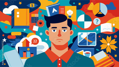 A collage of magazine outs showing a persons struggle with disorganized thinking and speech layered over a chaotic background.. Vector illustration