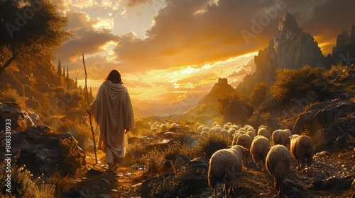 Man Standing in Front of Herd of Sheep