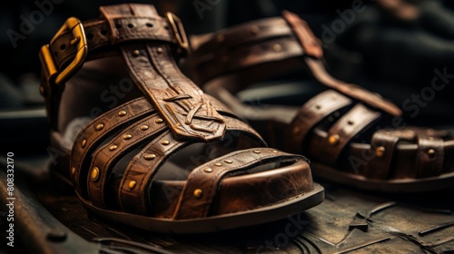 Hoplite's sandals embodying warrior perseverance. photo