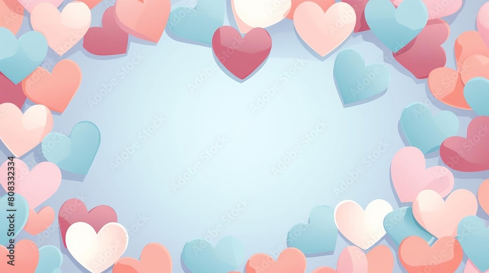 pastel color hearts on blue background.