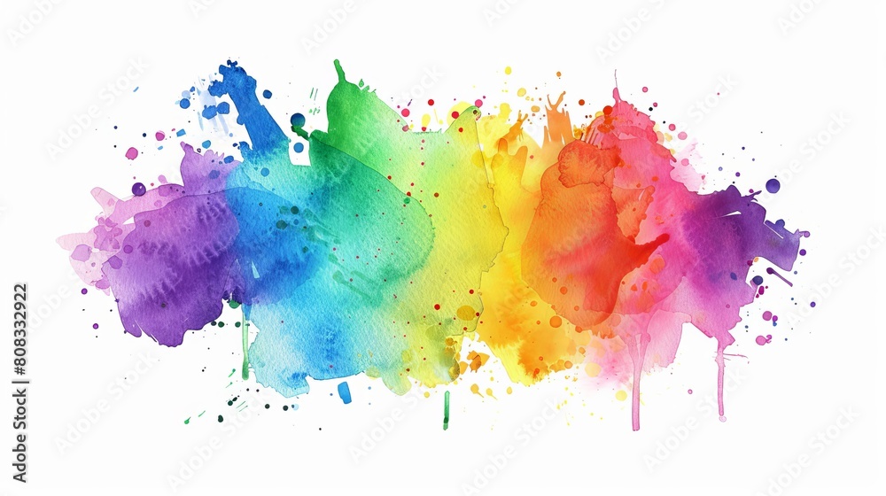Vibrant watercolor splash stains are depicted on a white background, adding a modern and trendy touch.