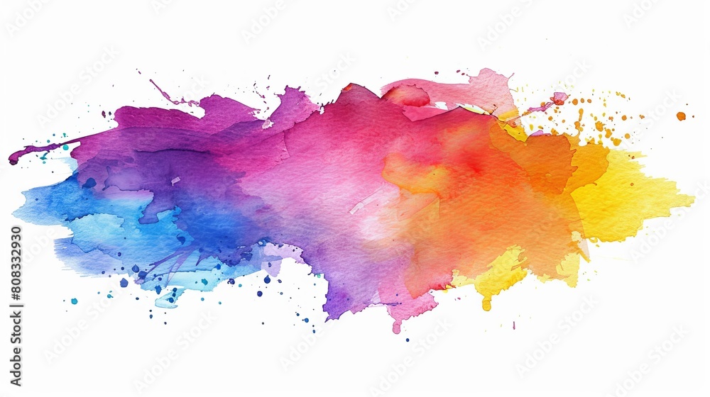 Vibrant watercolor splash stains are depicted on a white background, adding a modern and trendy touch.