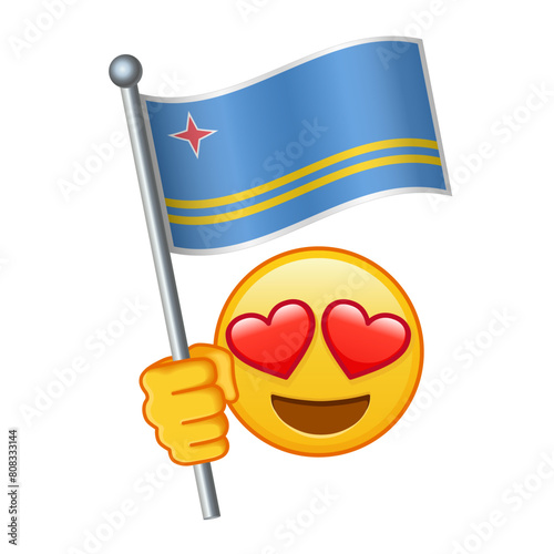 Emoji with Aruba flag Large size of yellow emoji smile