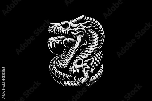 skeleton snake with human head dark art style illustration vector design