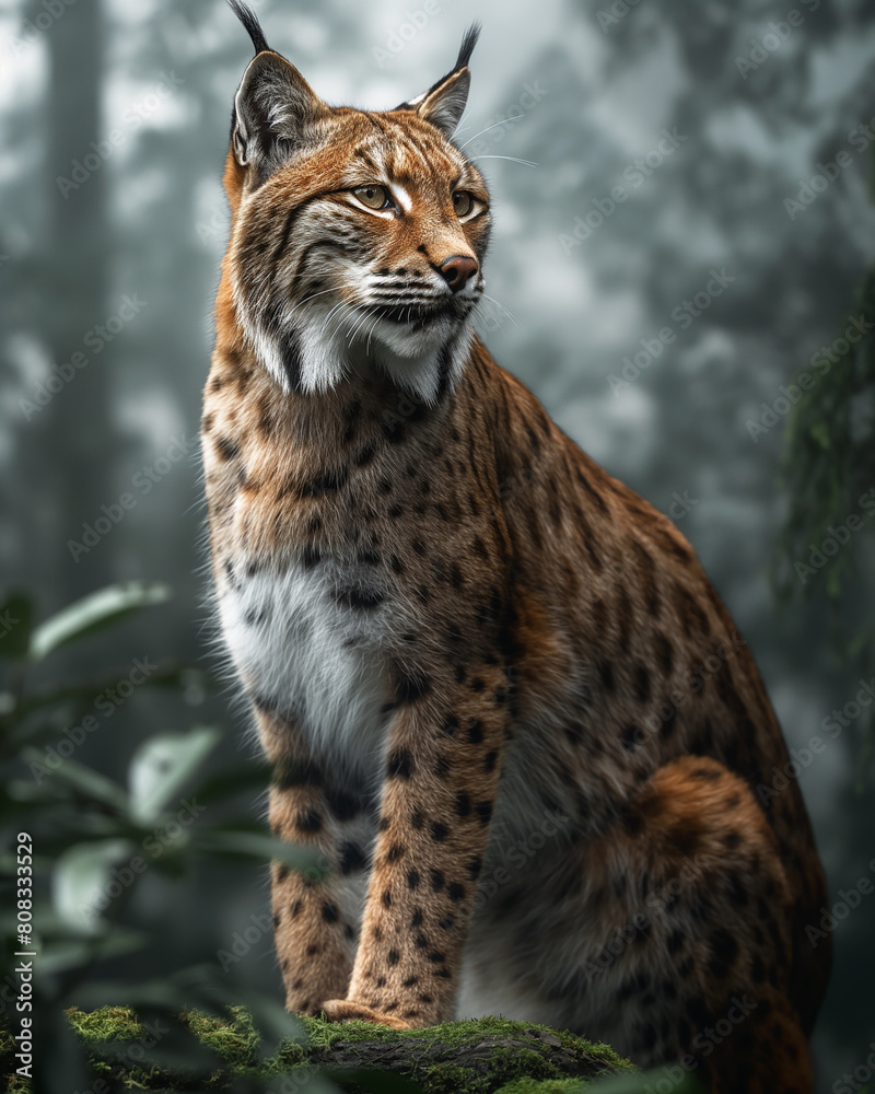 A wild eurasian lynx sleeping on a tree in winter A wild eurasian lynx sleeping on a tree in winter