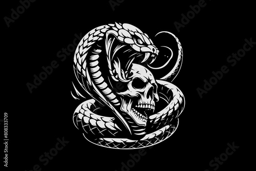 skeleton snake with human head dark art style illustration vector design