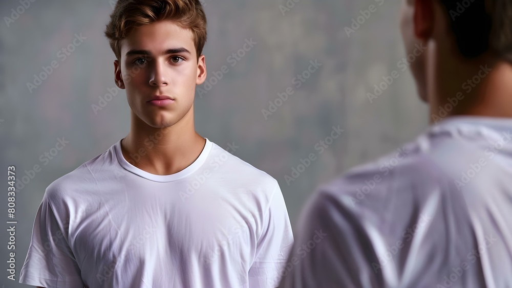 Fototapeta premium Visual Representation of a Young Man Wearing a Casual T-shirt from Front and Back. Concept Fashion, Casual Wear, T-shirt, Young Man, Front and Back View