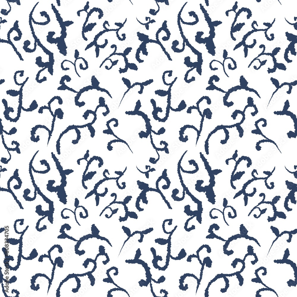 Seamless abstract floral pattern. Blue, white. Illustration. Botanical texture. Flowers texture. Design for textile fabrics, wrapping paper, background, wallpaper, cover.
