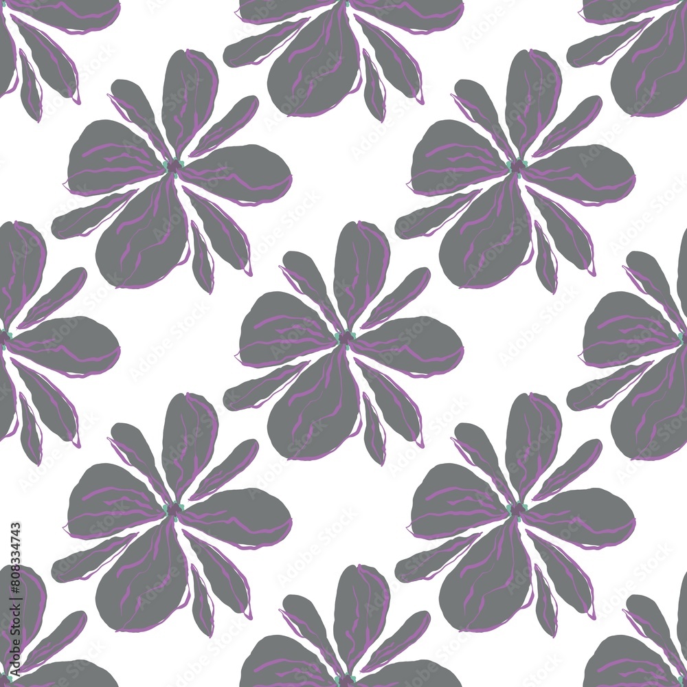 Obraz premium Seamless abstract floral pattern. Grey, purple, white. Illustration. Botanical texture. Flowers texture. Design for textile fabrics, wrapping paper, background, wallpaper, cover.