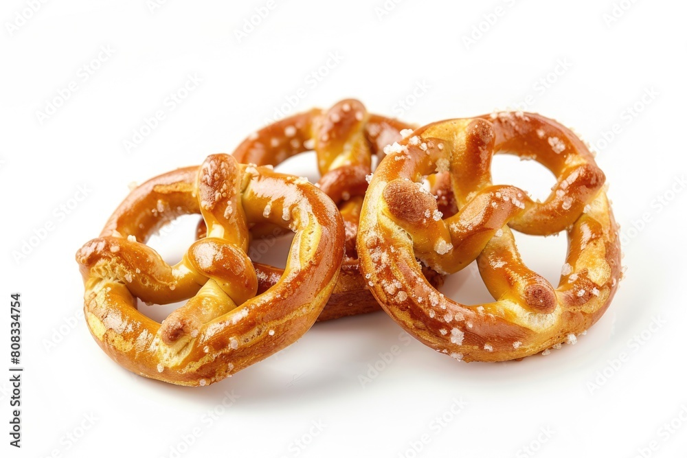 Crispy Cooked Mini Pretzel Isolated on Brown Background. Delicious Salty Snack Food for Dessert Crispy Cooked Mini Pretzel Isolated on Brown Background. Delicious Salty Snack Food for Dessert