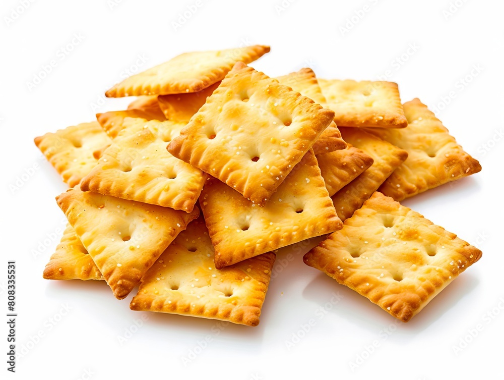 A pile of crackers on a white background. A pile of crackers on a white background.
