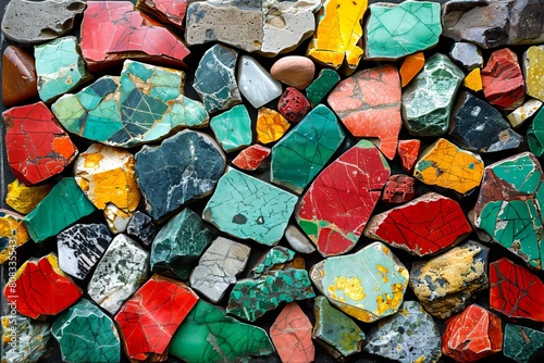 A wall of colorful stones and rocks. photo