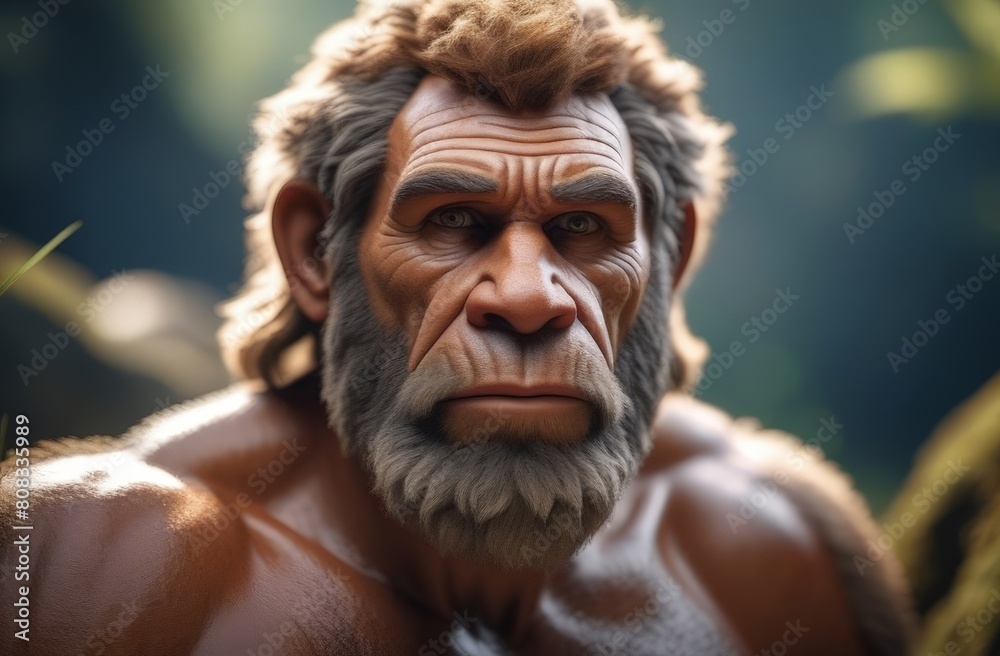 Close-up portrait of a primitive Neanderthal man Close-up portrait of a primitive Neanderthal man