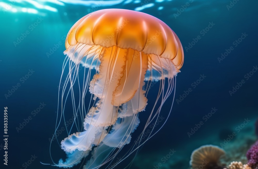 Jellyfish view underwater close up Jellyfish view underwater close up