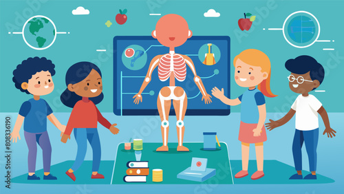 Children can explore the human body and its systems in a virtual anatomy lab without the need for real dissection.. Vector illustration photo