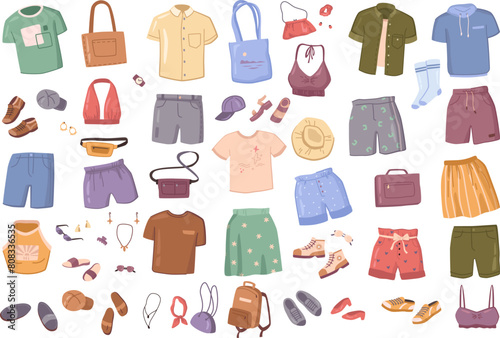 Summer clothes and accessories  shoes and bags vector illustration