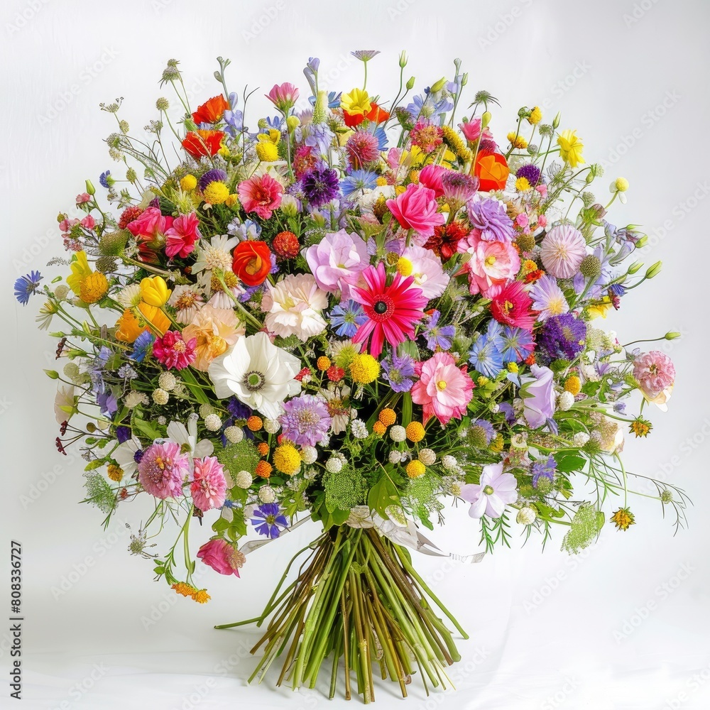 Obraz premium A Large Bouquet Of Multicolored Flowers Of Different Species Adds Vibrancy And Beauty To Any Space, Illustrations Images