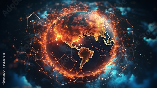 3D illustration of a global network connection over the globe. Global network connection concept.
