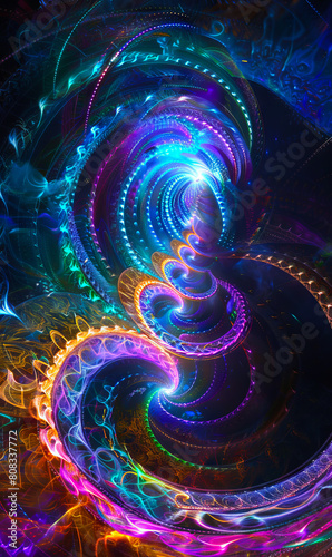 A colorful spiral with a light in the center.