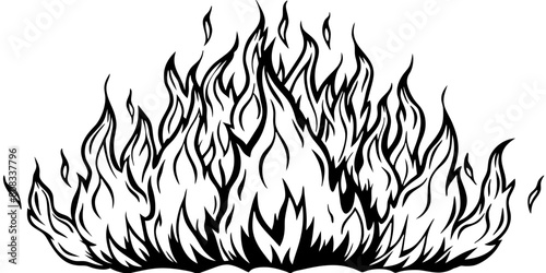 Intense Black Flames Vector Illustration - black and white symmetrical flames