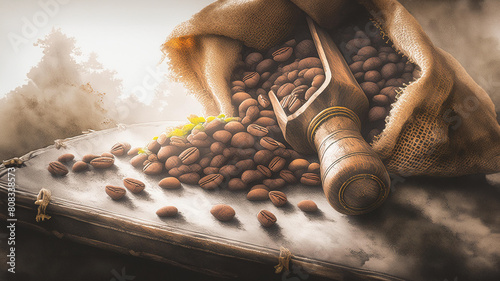 Wooden Scoop with Coffee Beans photo