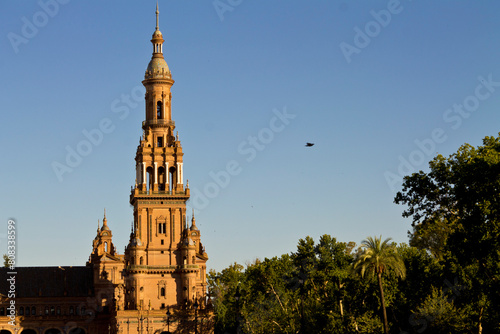 Tower at Spain Square in Seville, Spain