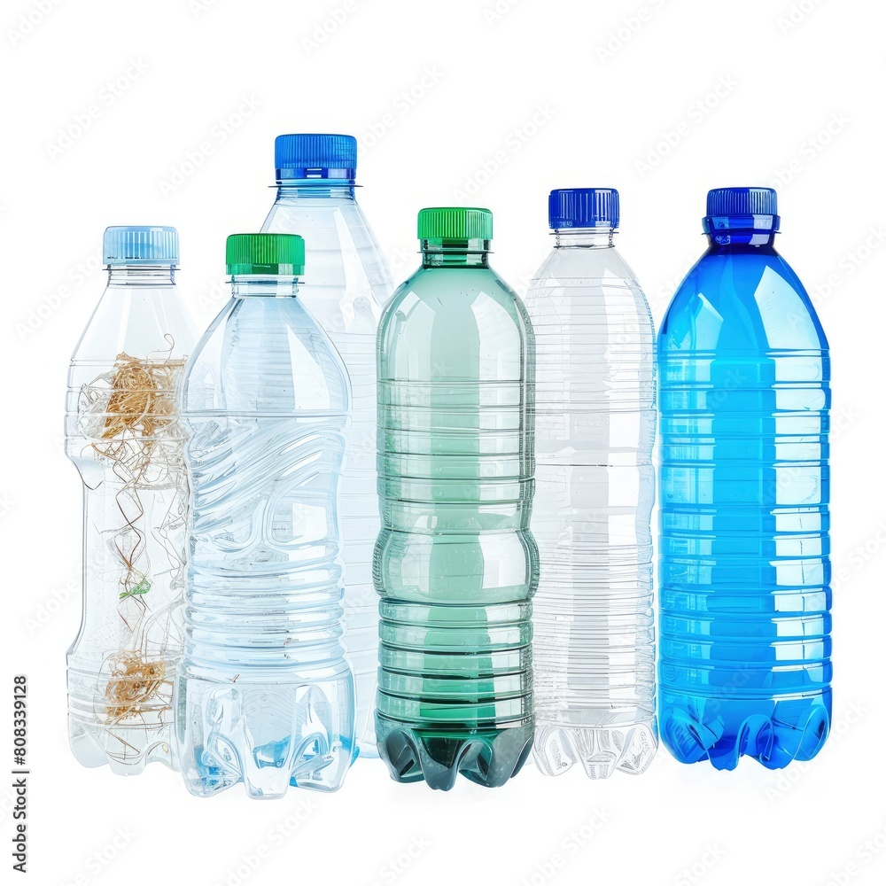 A Set Of Recycled Plastic Bottles Is Displayed In Isolation Against A White Background, Illustrations Images A Set Of Recycled Plastic Bottles Is Displayed In Isolation Against A White Background, Illustrations Images