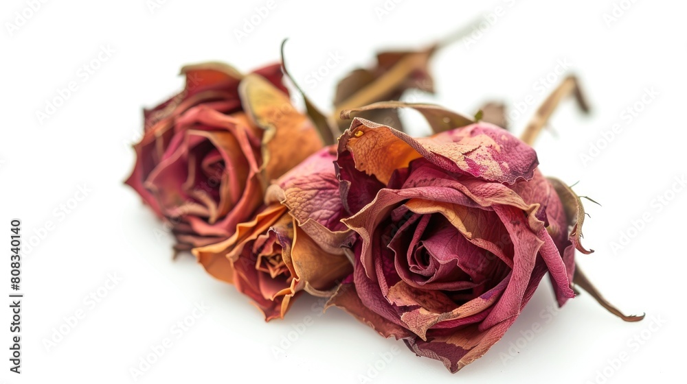 dried roses isolated on white background close-up dried roses isolated on white background close-up