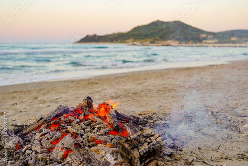 firepit on the beach of ALikanas in Zakynthos photo