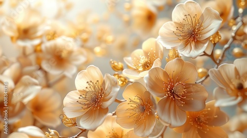 golden 3D flowers on a light background wallpaper