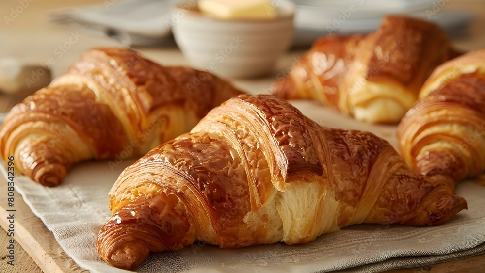 Indulge in the scrumptious delight of warm, freshly baked croissants with a glistening buttery crust straight from the oven. Concept Baking, Croissants, Warm Treats, Butter, Homemade Goods