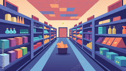 A grocery store designates a specific aisle during quiet hours as a sensoryfriendly zone with subdued lighting minimal background noise and a wide. Vector illustration